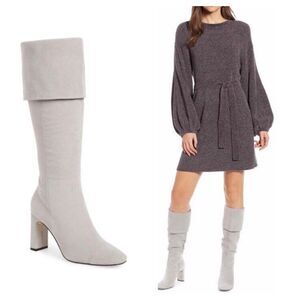 SOMETHING NAVY MIA TALL Suede Leather Soft Gray‎ Cuffed BOOTS Women 9.5